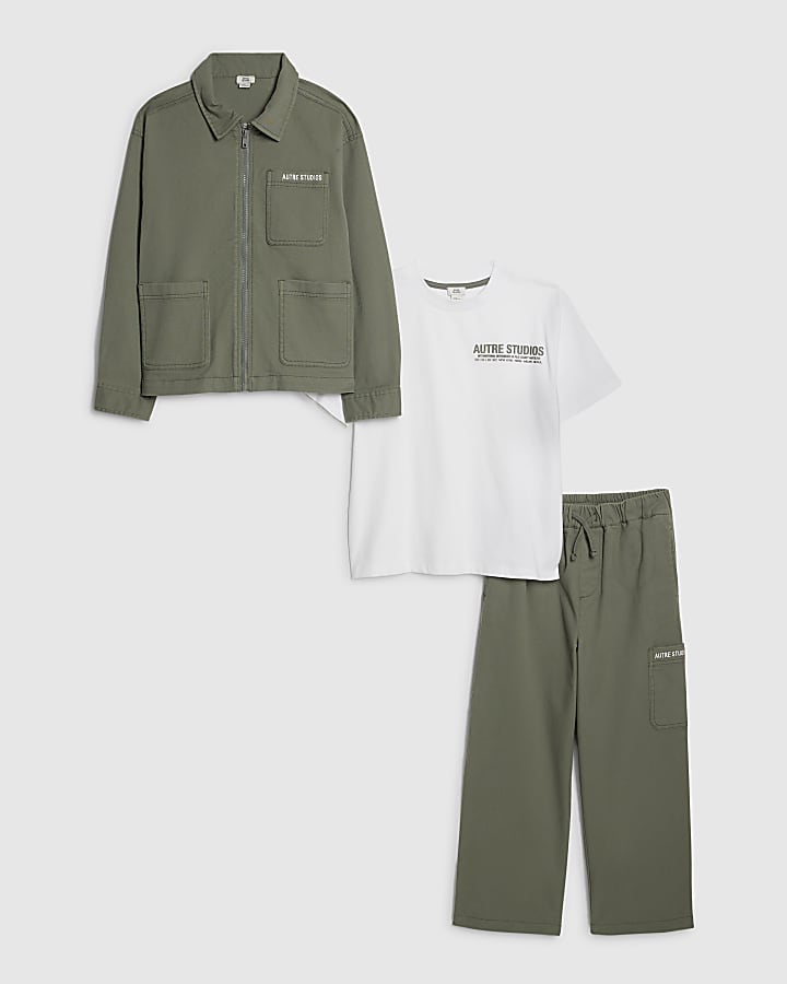 ragazzi verde twill shirt set di 3 pezzi