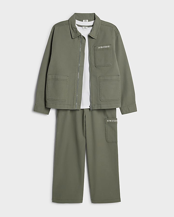 ragazzi verde twill shirt set di 3 pezzi