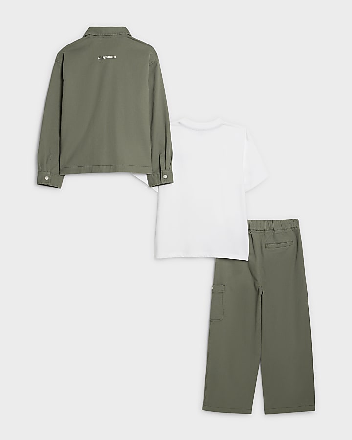 ragazzi verde twill shirt set di 3 pezzi