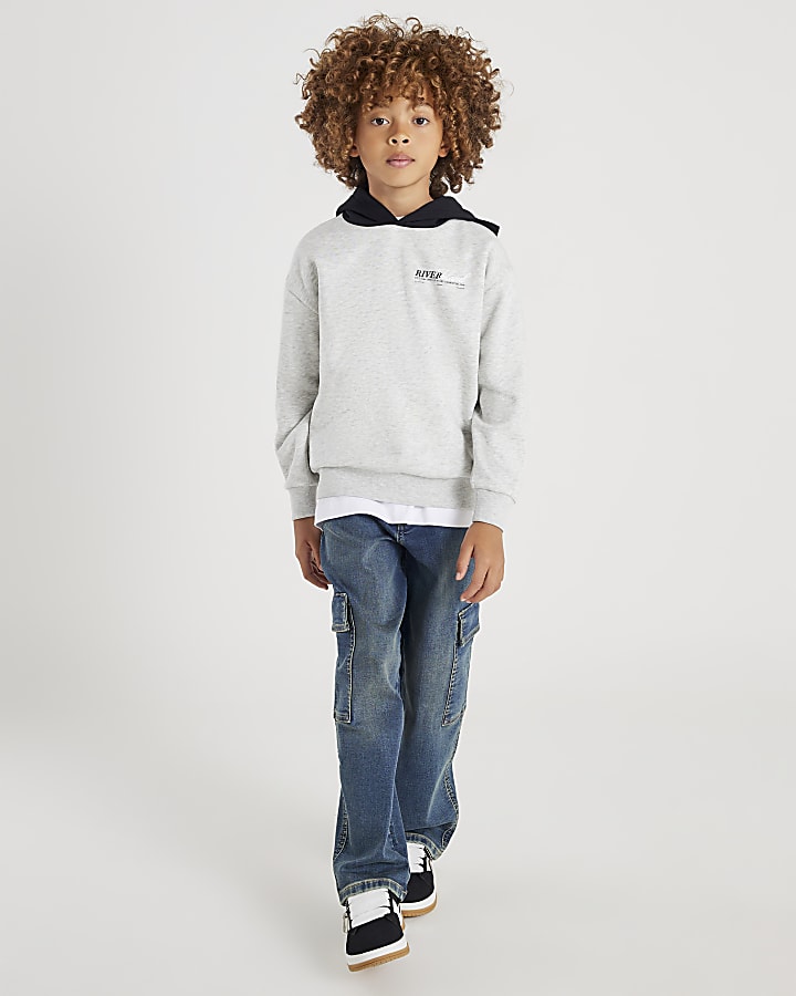 ragazzi grigio river island a blocchi di colore cappuccio
