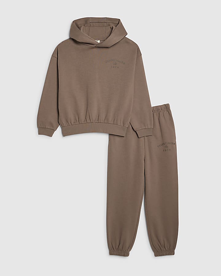 ragazzi marrone oversize essenzialismo felpa set