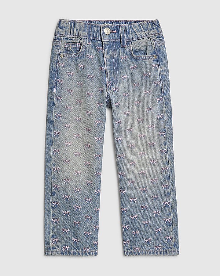 mini ragazze blu ricamato fiocco jeans