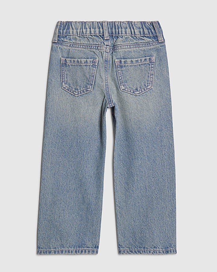 mini ragazze blu ricamato fiocco jeans