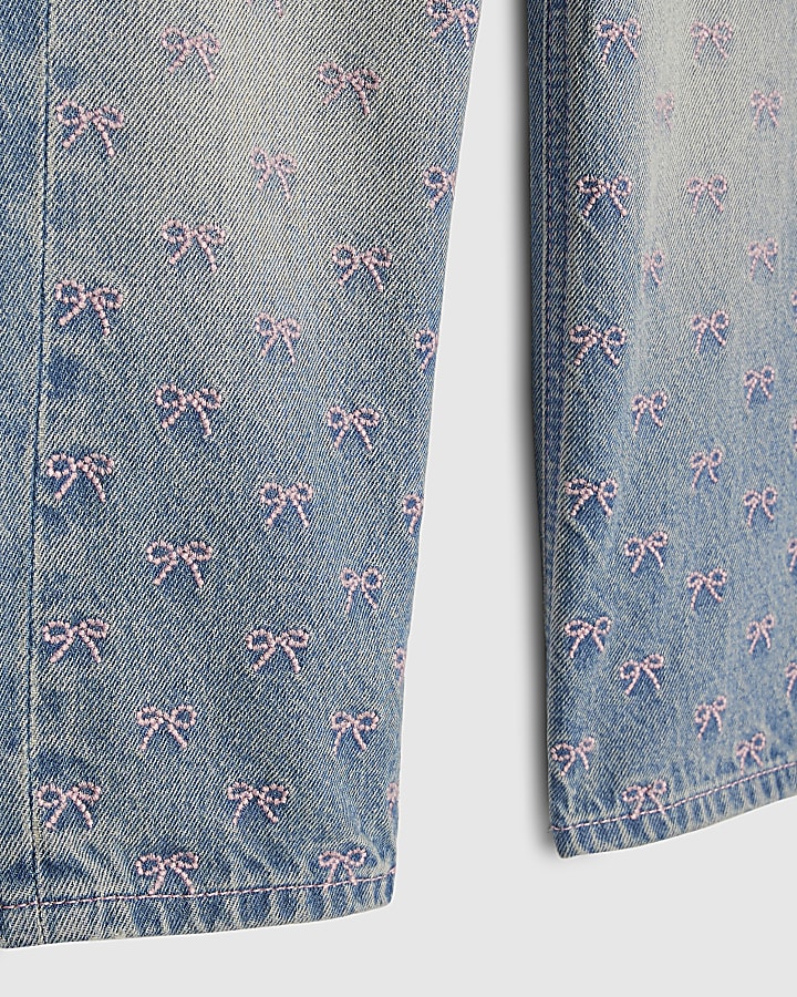 mini ragazze blu ricamato fiocco jeans