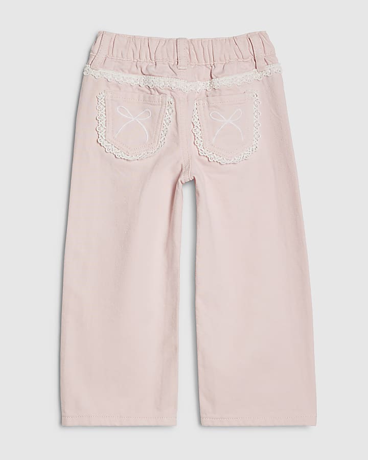 mini ragazze rosa fiocco in pizzo jeans a gamba larga