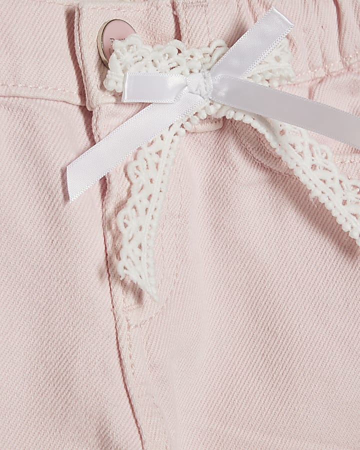 mini ragazze rosa fiocco in pizzo jeans a gamba larga