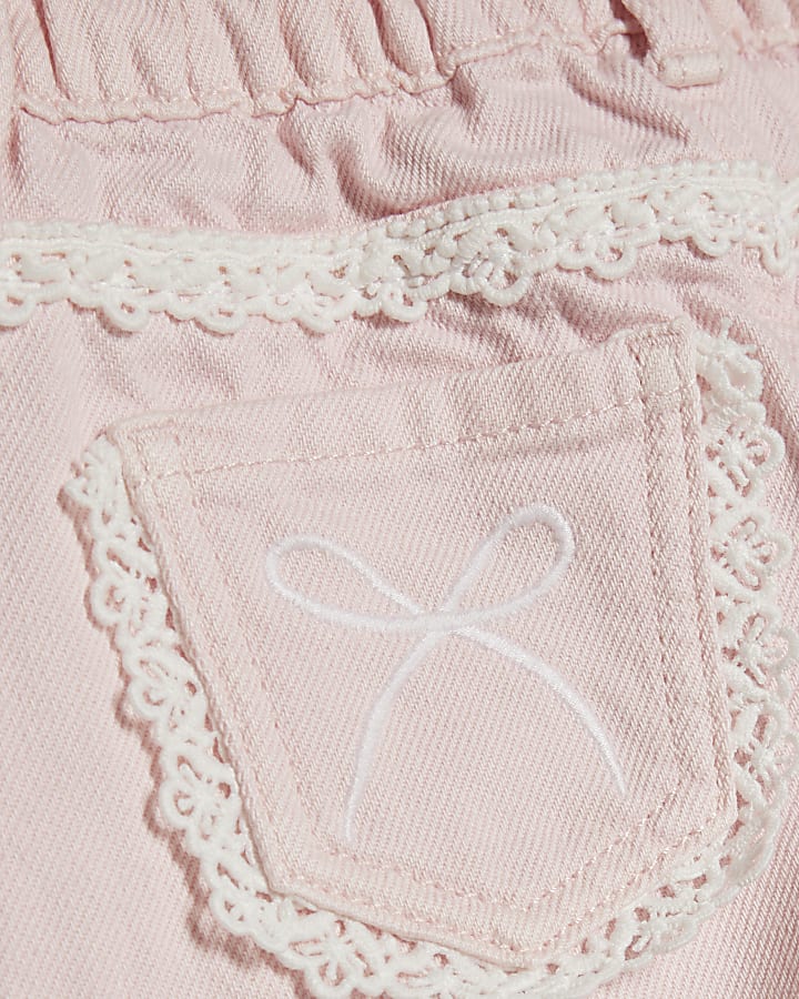 mini ragazze rosa fiocco in pizzo jeans a gamba larga
