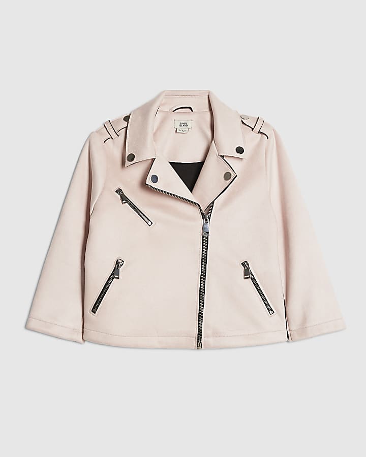 mini ragazze rosa faux suede biker jacket
