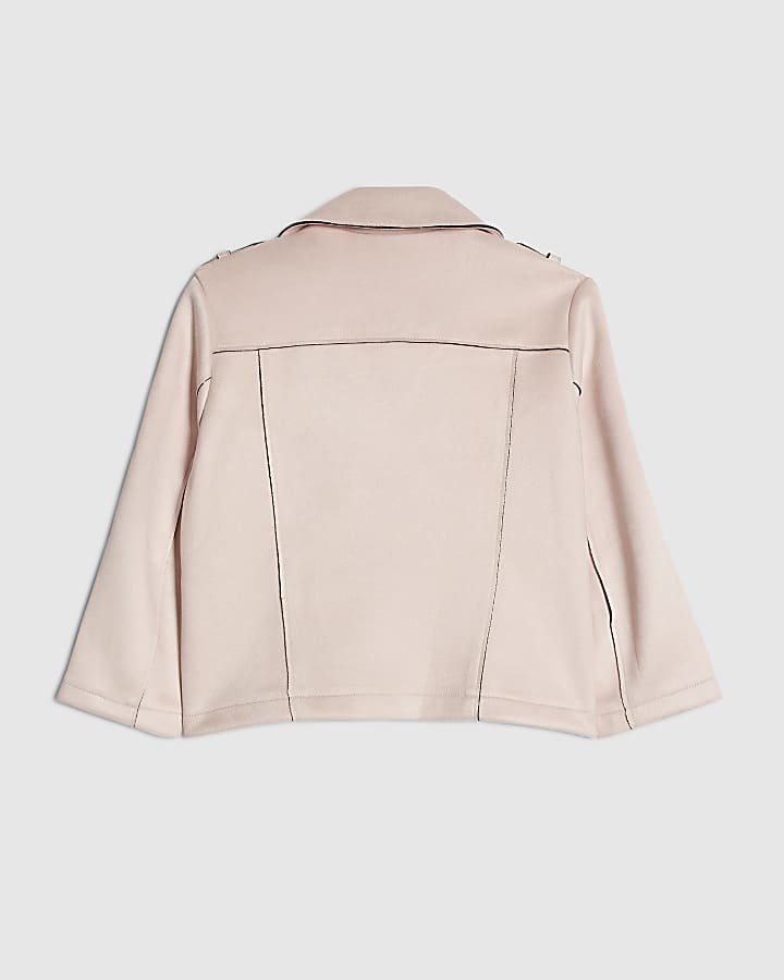 mini ragazze rosa faux suede biker jacket