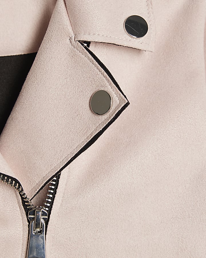 mini ragazze rosa faux suede biker jacket