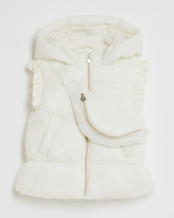 mini ragazze crema dal collare gilet con borsa