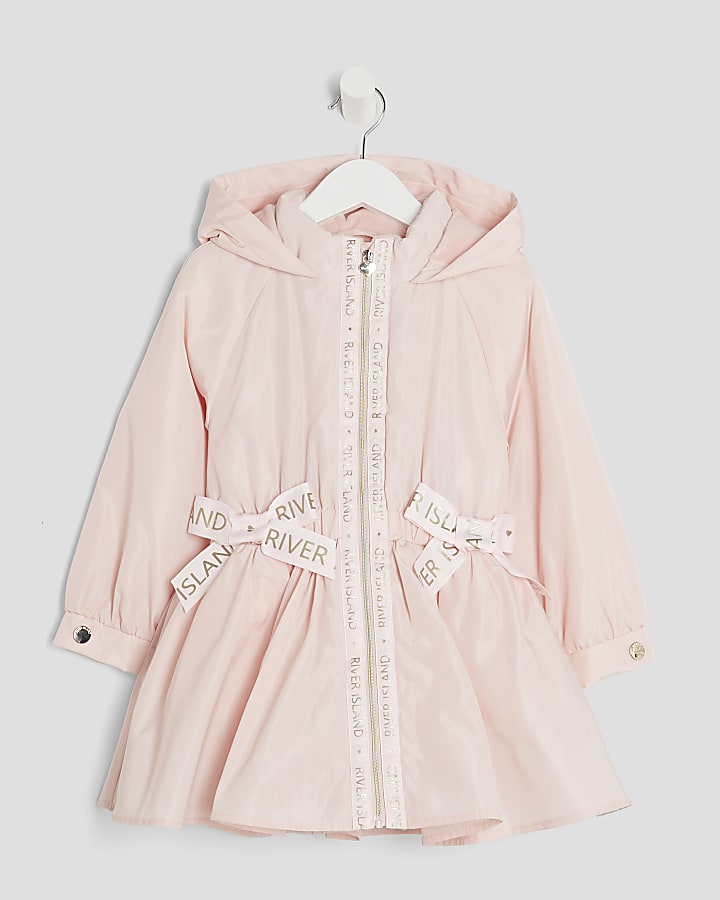 mini ragazze rosa peplum con cappuccio impermeabile