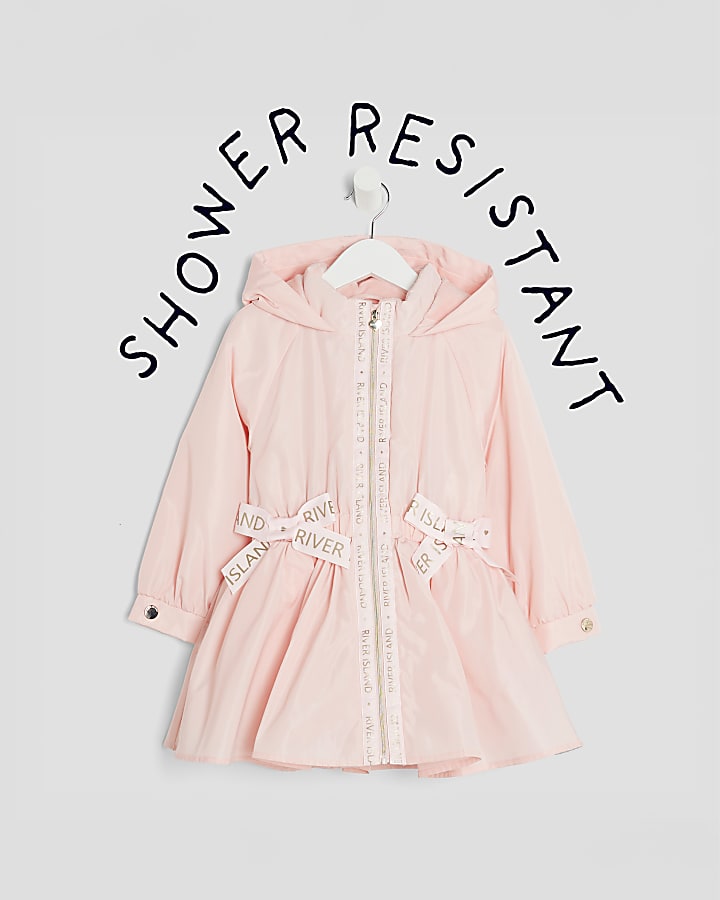 mini ragazze rosa peplum con cappuccio impermeabile