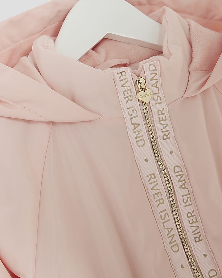 mini ragazze rosa peplum con cappuccio impermeabile