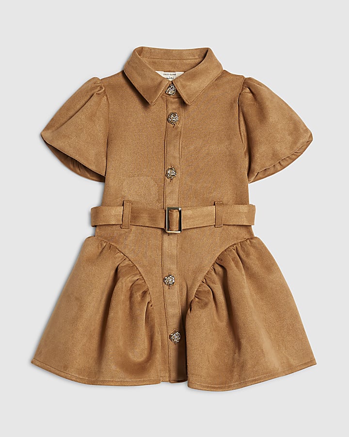mini ragazze marrone finto camoscio shirt dress