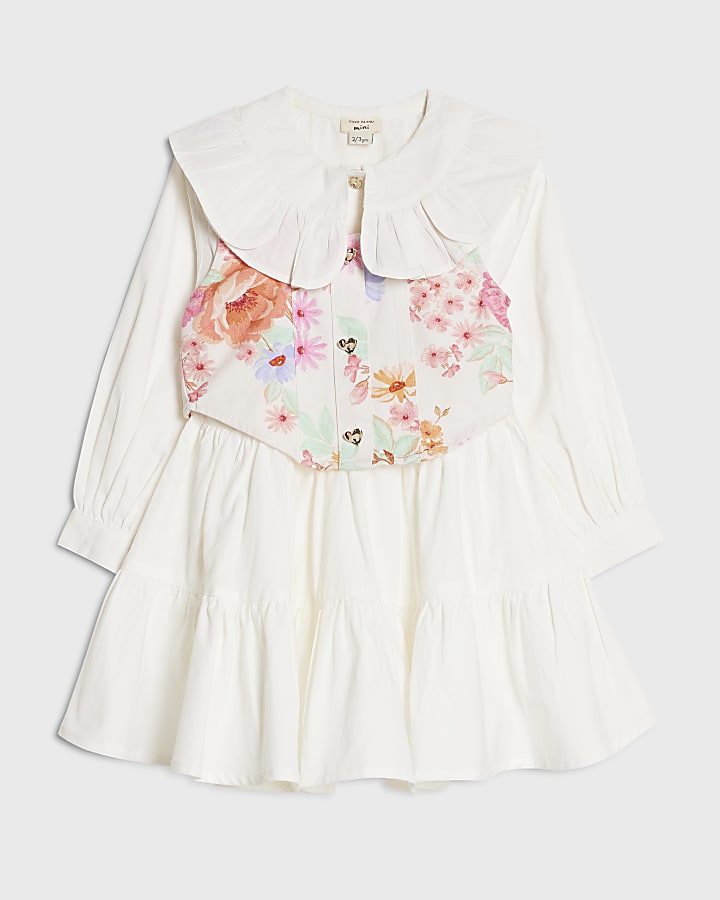 mini ragazze di fiori bianchi 2in1 shirt dress