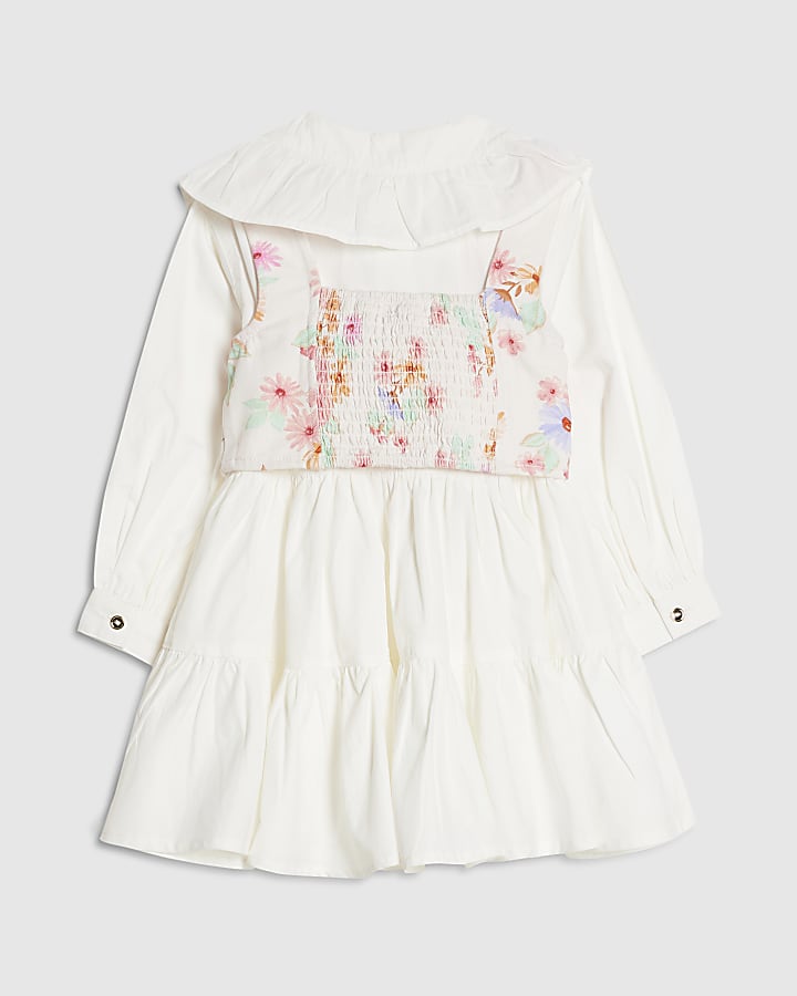 mini ragazze di fiori bianchi 2in1 shirt dress