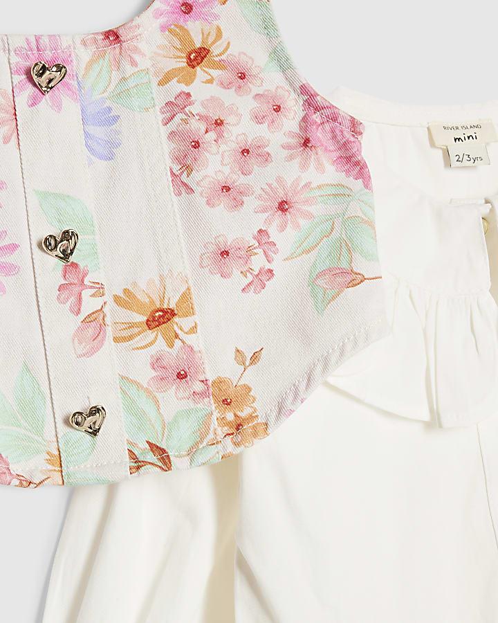 mini ragazze di fiori bianchi 2in1 shirt dress