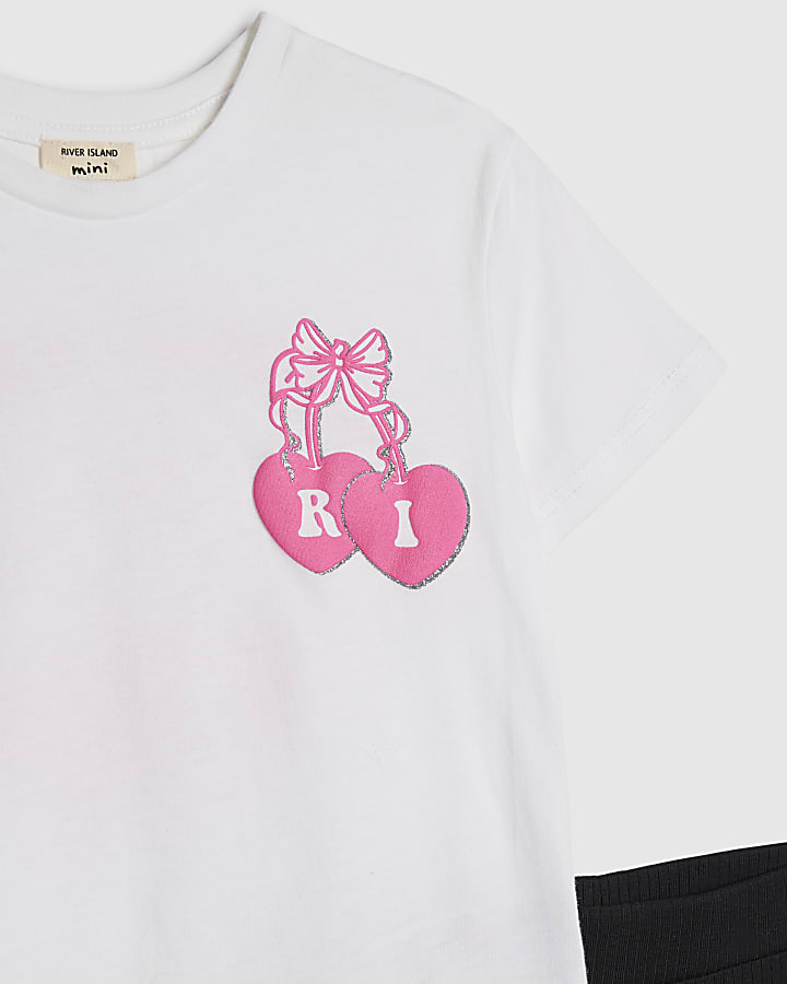 mini ragazze bianco iconico vibrazioni t-shirt set