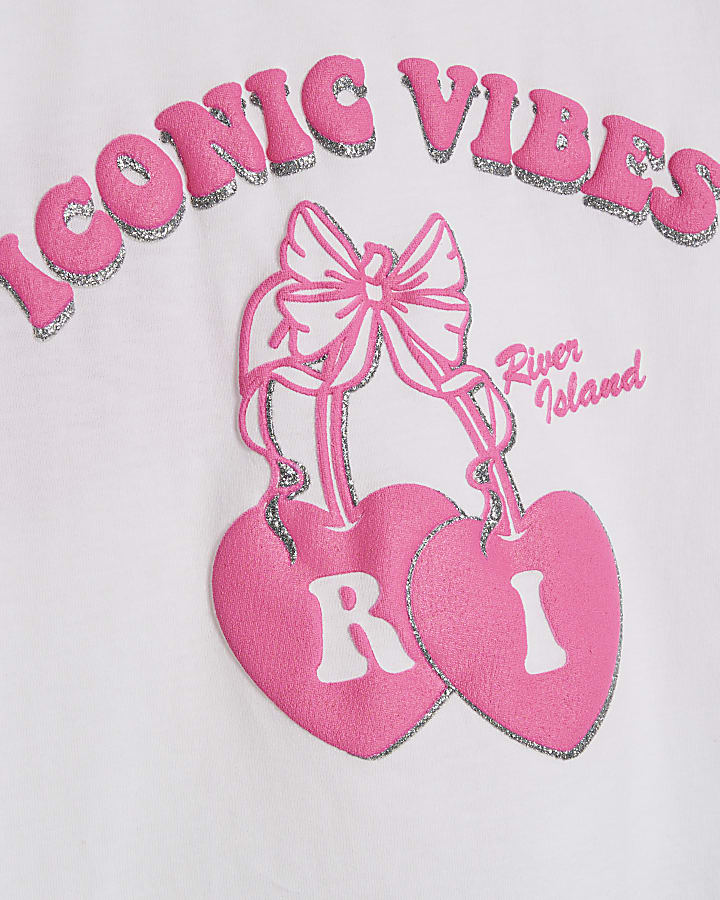 mini ragazze bianco iconico vibrazioni t-shirt set