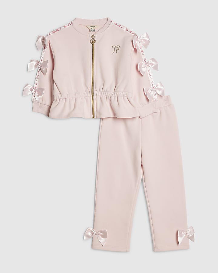 mini ragazze fiocco rosa cinched felpa set