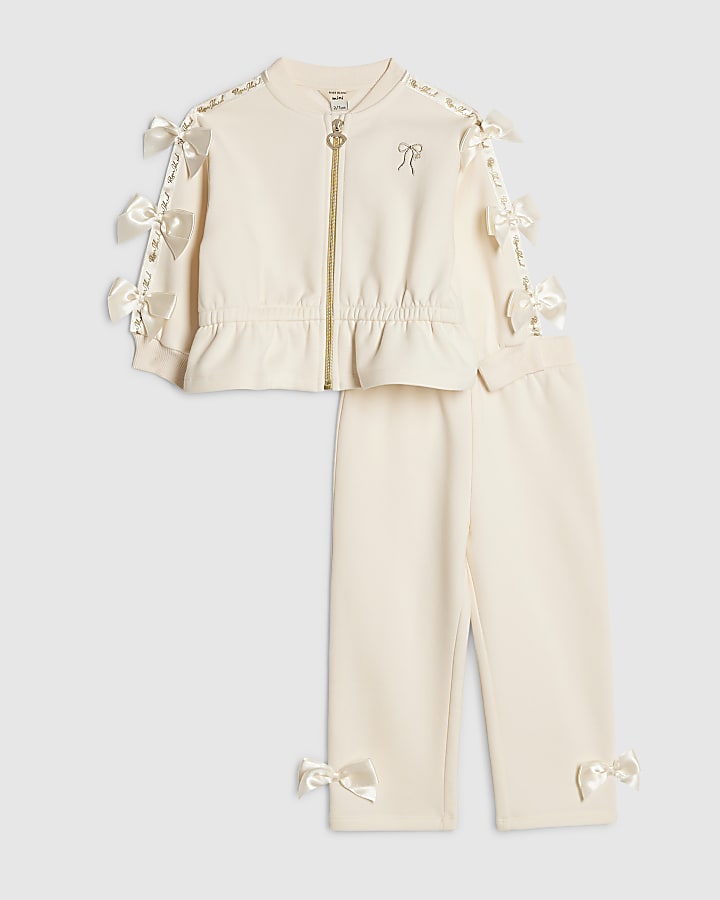 mini ragazze crema di prua cinched felpa set