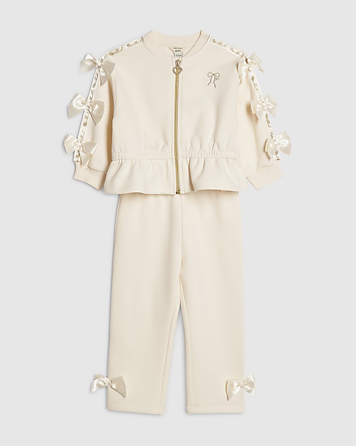 mini ragazze crema di prua cinched felpa set