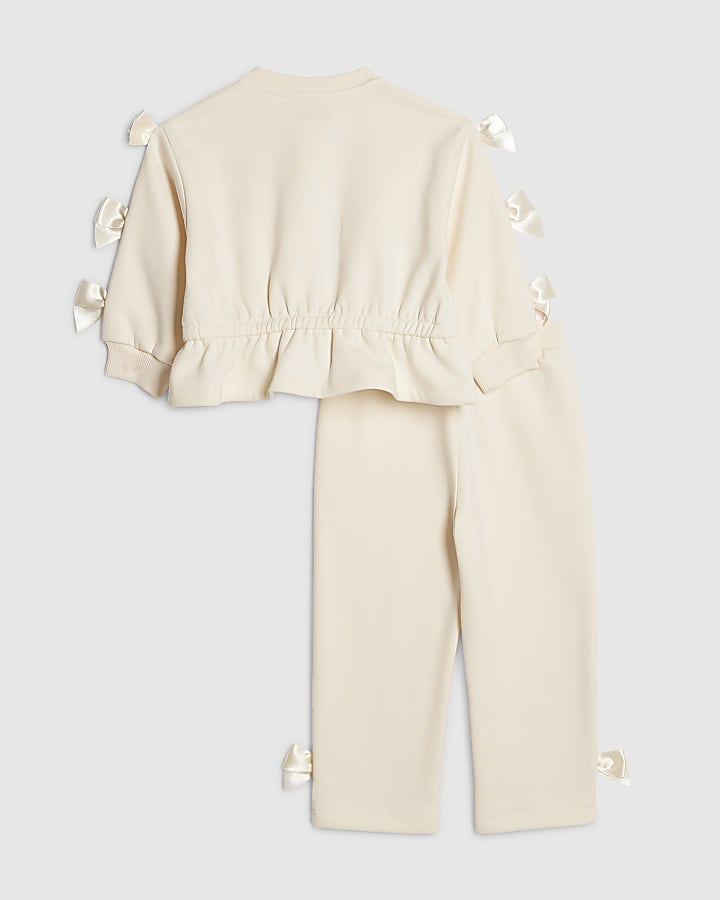 mini ragazze crema di prua cinched felpa set