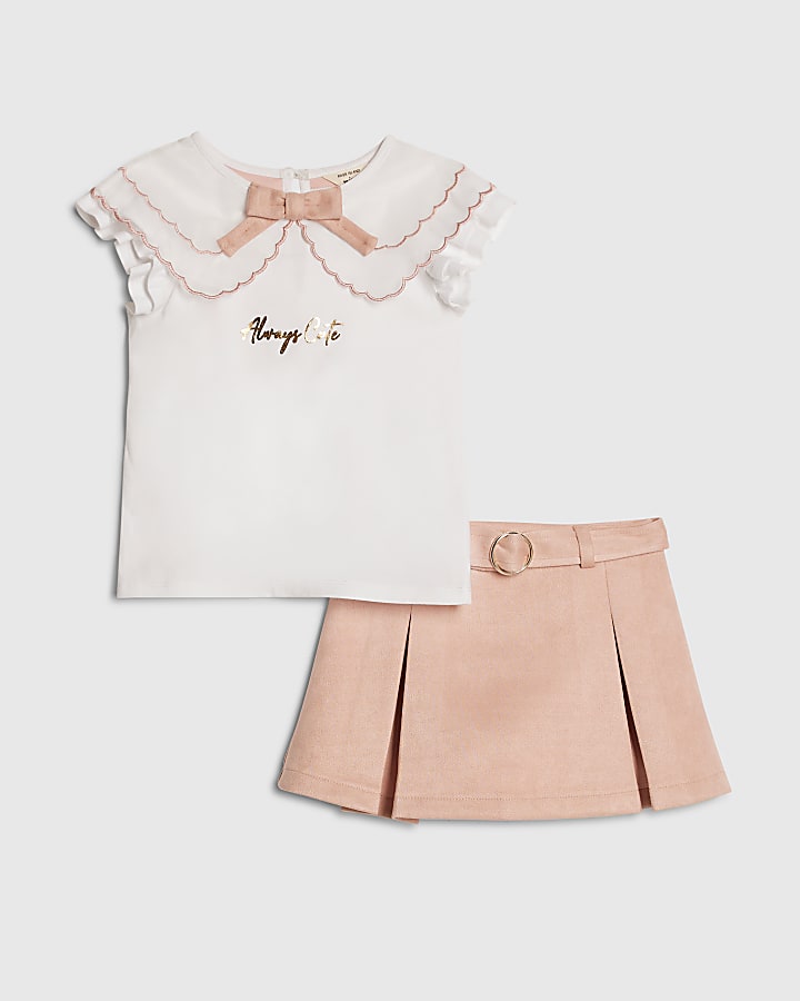 mini ragazze rosa finto camoscio skort set