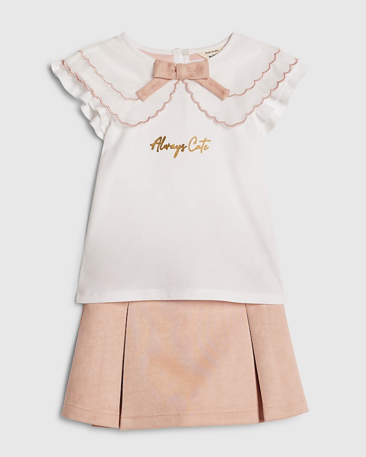 mini ragazze rosa finto camoscio skort set