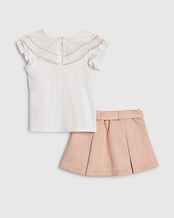 mini ragazze rosa finto camoscio skort set
