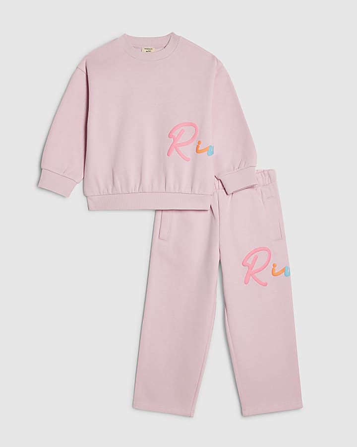 mini ragazze fiume rosa felpa set