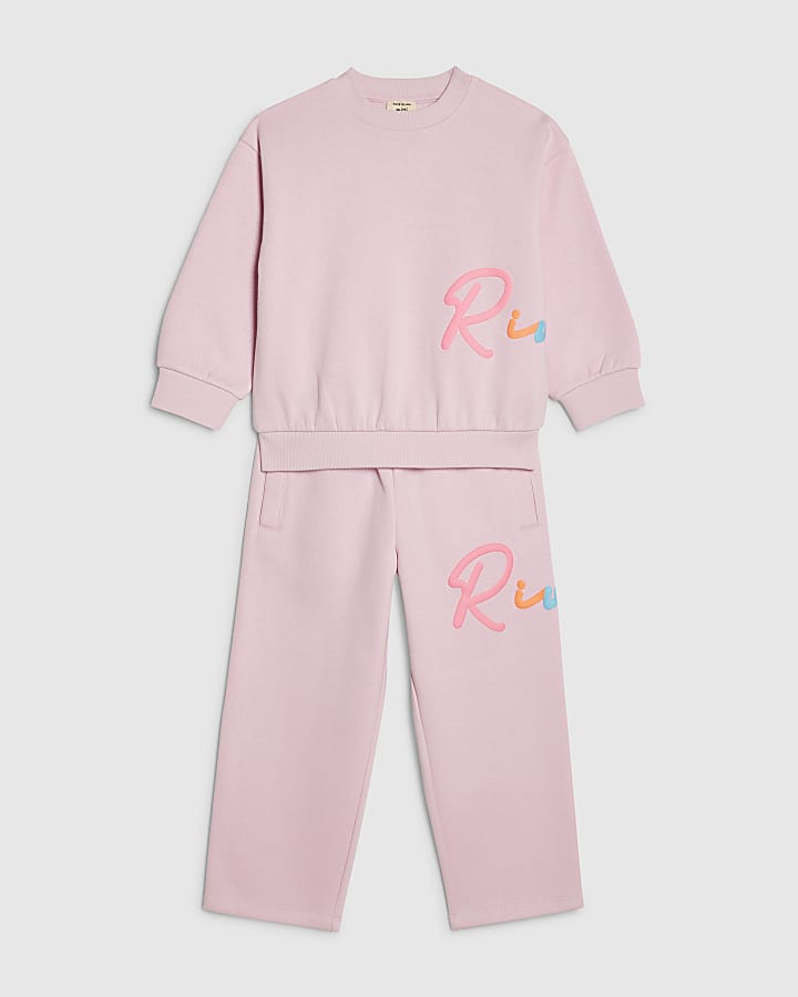 mini ragazze fiume rosa felpa set