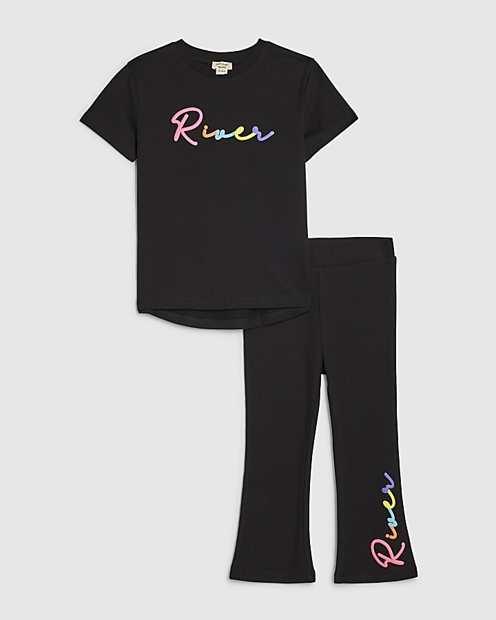 mini ragazze fiume nera t-shirt set