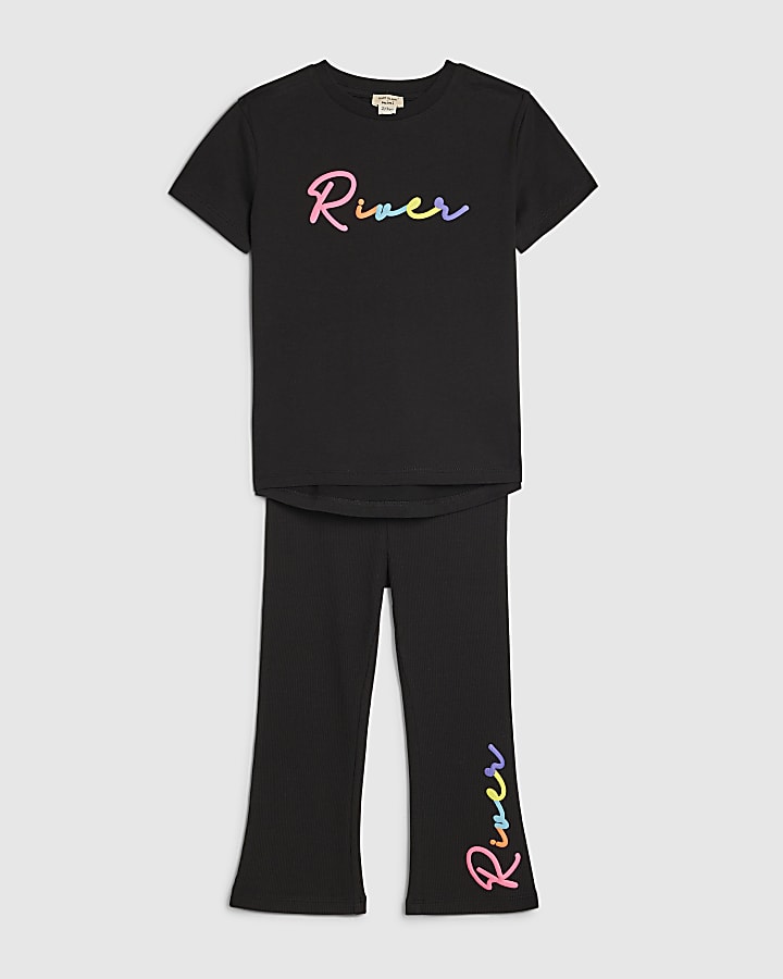 mini ragazze fiume nera t-shirt set