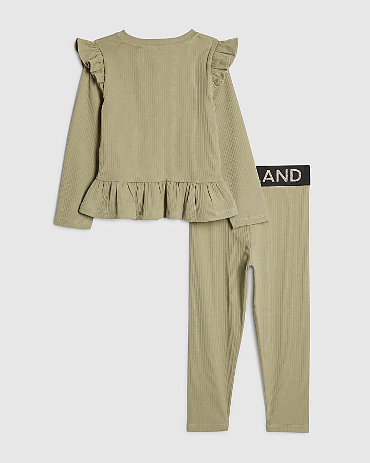 mini ragazze khaki ri fascia in vita a costine set