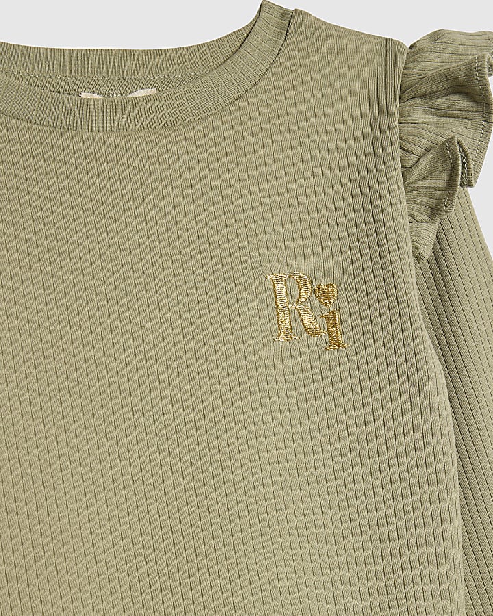 mini ragazze khaki ri fascia in vita a costine set