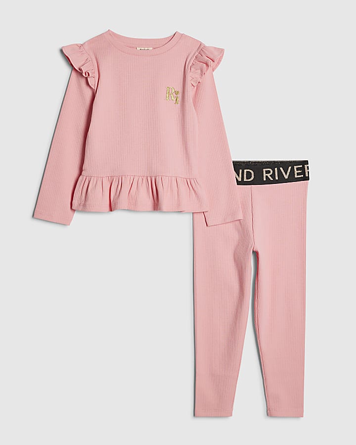 mini ragazze rosa ri cintura a costine set