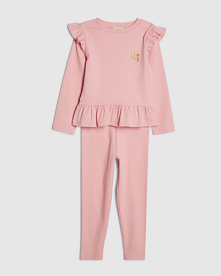 mini ragazze rosa ri cintura a costine set
