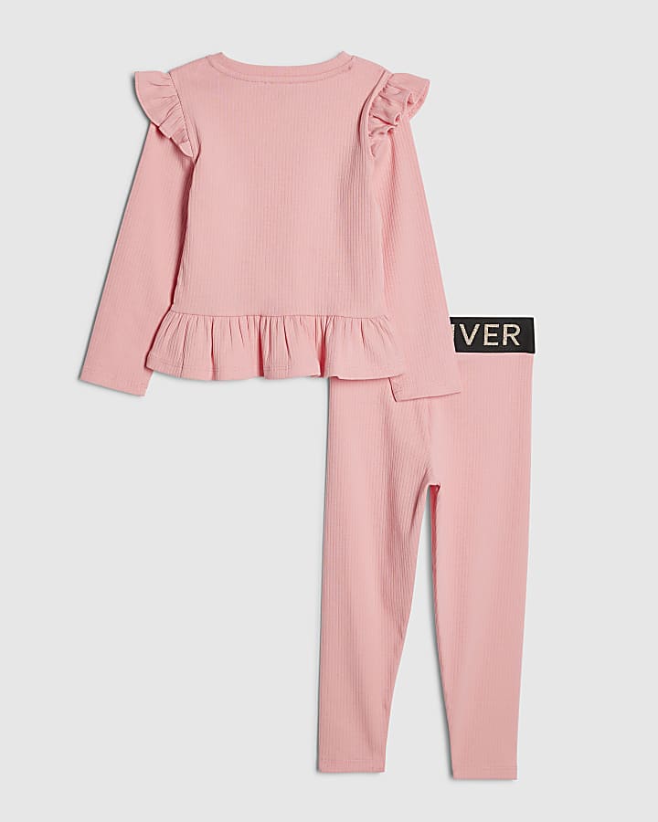 mini ragazze rosa ri cintura a costine set