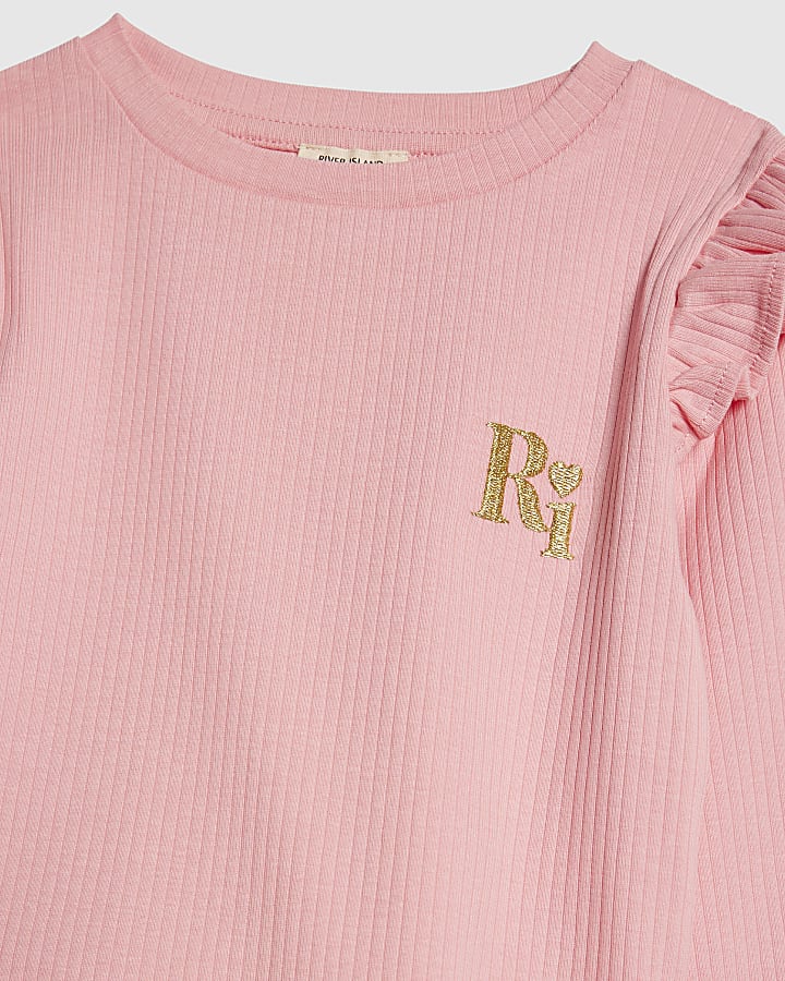 mini ragazze rosa ri cintura a costine set