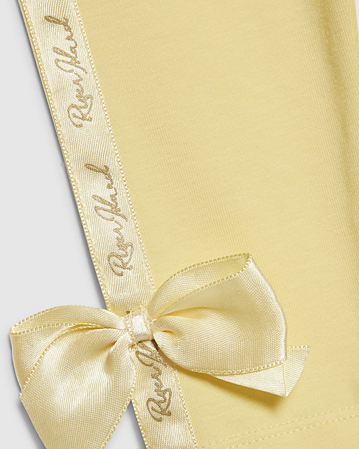 mini ragazze giallo fiocco in raso t-shirt set