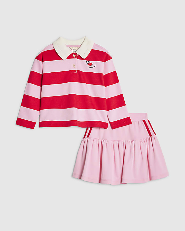 mini ragazze rosa stripe polo shirt set