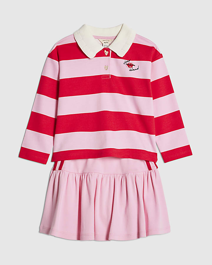 mini ragazze rosa stripe polo shirt set