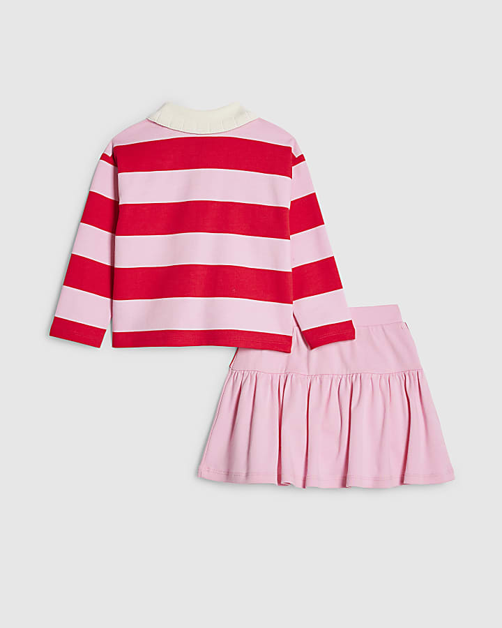 mini ragazze rosa stripe polo shirt set