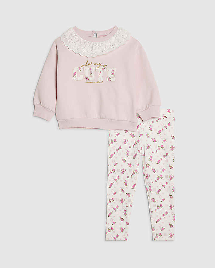 mini ragazze rosa con colletto felpa set