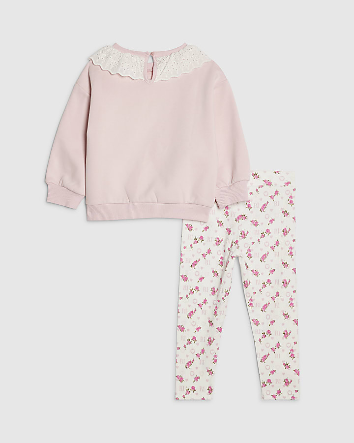 mini ragazze rosa con colletto felpa set