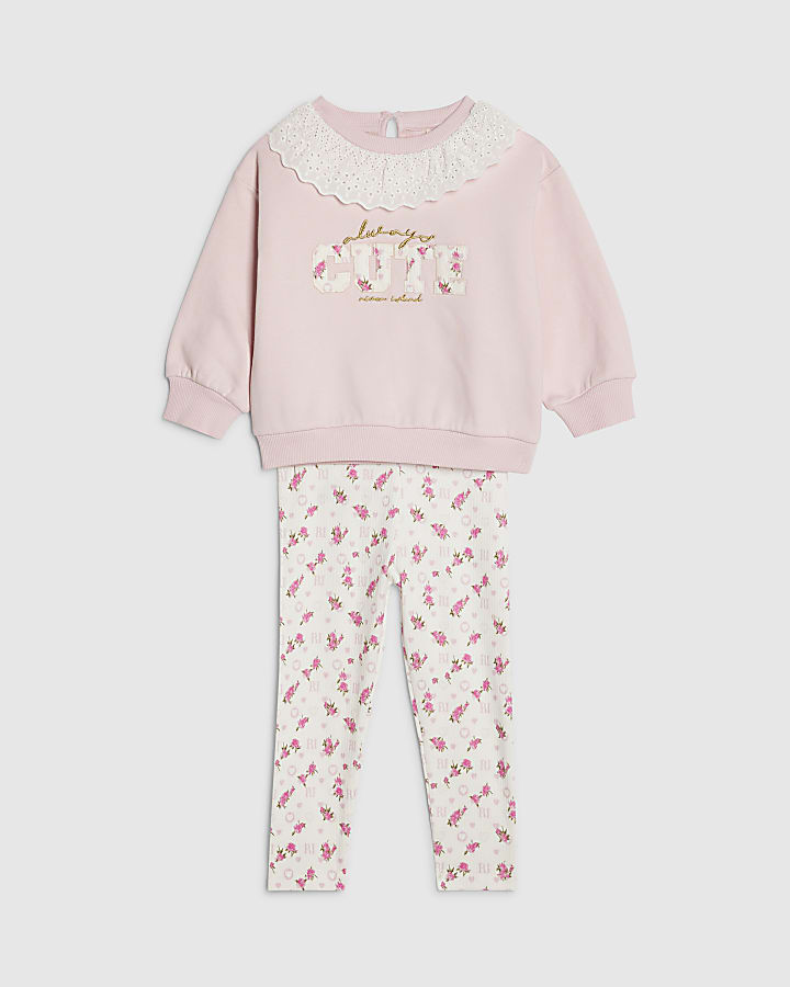 mini ragazze rosa con colletto felpa set