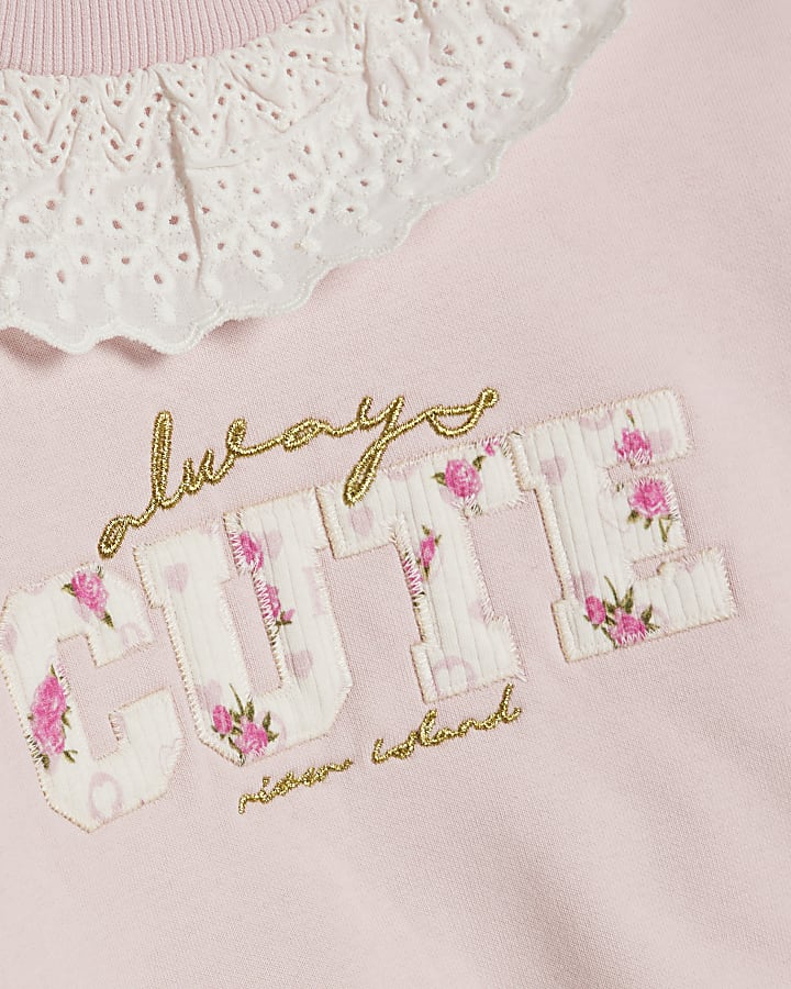 mini ragazze rosa con colletto felpa set