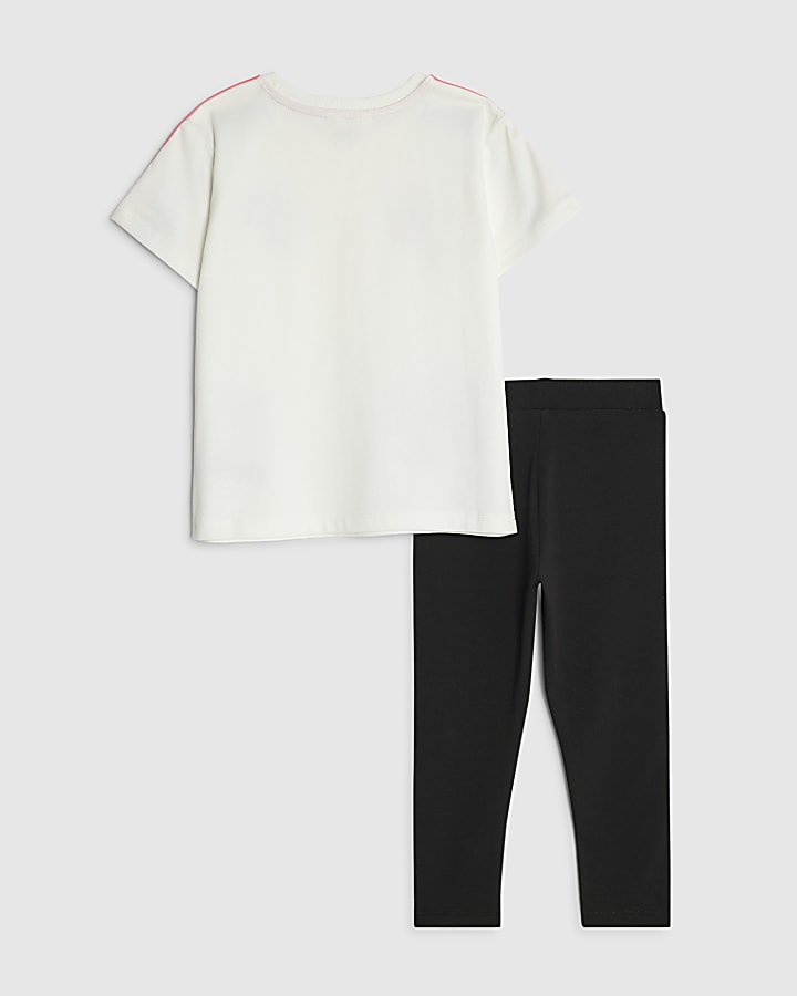 mini ragazze crema targate stripe t-shirt set